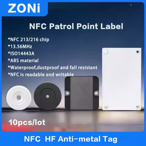 RFID HF NFC Patrol And Inspection Tags NFC 213/216 Chips 13.56 MHz ISO14443A Anti Metal ABS Label ca