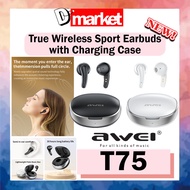 Awei T75 TWS True Wireless Sports Earbuds with Charging Case Bluetooth Earbuds Smart Touch Sport Wireless Earphones IPX4