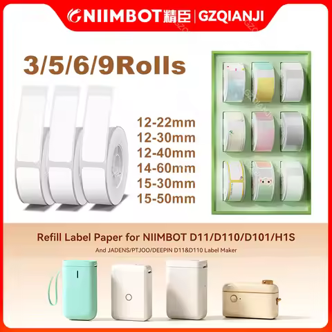 Niimbot D110 D11 D101 White Color Label Sticker Paper 3-9 Roll for H1 H1s Official Printer Waterproo