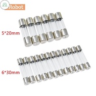 GD 10Pcs 5x20mm 6x30mm Glass Tube Fuse Kit 250V 0.1A 0.2A 0.5A 0.8A 1A 2A 2.5A 3A 4A 5A 6.3A 7A 8A 1