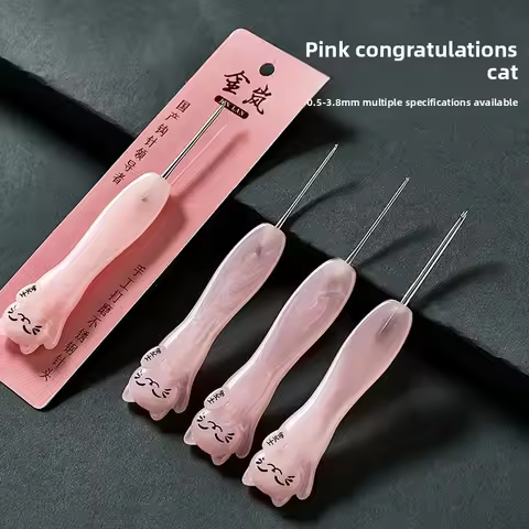 Jinlan Crochet Pink Congratulations Cat Resin with Needle Stainless Steel 0.4 0.5 0.6 0.7 0.8 0.9 1.