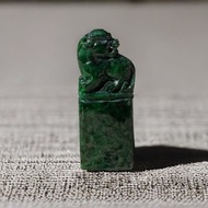 【招財神獸】老花青翡翠貔貅印章 | 天然緬甸玉翡翠A貨 | 送禮