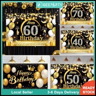 GeeParty 40/50/60/70th Black Gold Birthday Banner Background for Parent's Birthday Decoration