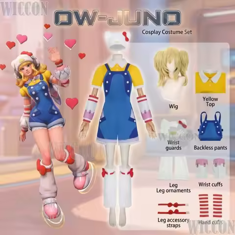 Juno Kawaii Blue Overalls Yellow Top Shirt Cute Sweet Furry Cat Hat Bow Wigs Y2K Jirai Kei Halloween