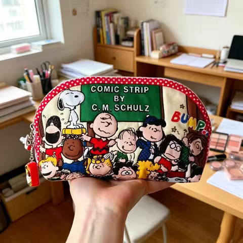 Snoopy Cartoon Print Large Capacity Pencil Case Canvas Storage Bag for Students Cute Cosmetic Pouch 