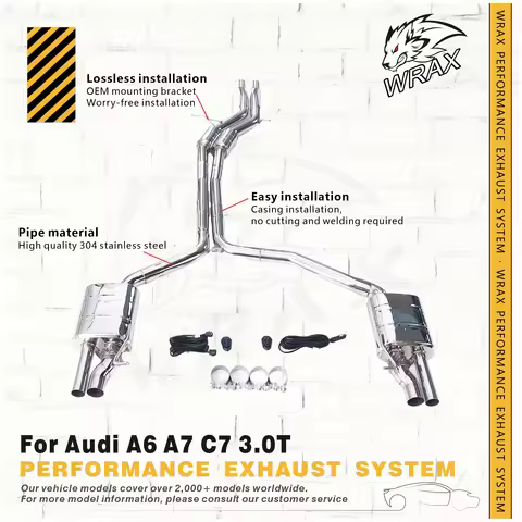 for Audi A6 A7 C7 3.0T Exhaust System SS304 Resonant Tube + Sporty Catback Valve Control Switchable 