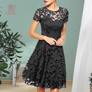 fulaide- Prom Dress Round Neck Short Sleeves A-line Plus Size Prom Dress