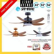 SAMAIRE 5 Blades Ceiling Fan 42" / 52" / 56" DC Ceiling Fan + Remote + Optional 20W OSRAM Dimmable L