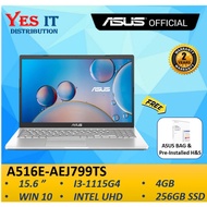 Asus A516E-AEJ799TS 15.6" Laptop (I3-1115G4, Intel UHD, 4GB, 256GB SSD, W10+OPI, 2YW) FREE BAG
