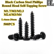 [HL-ZGLS] 500PCS Black Carbon Steel, Phillips Round Head Self-Tapping Screw M1.7/M2/M2.3/M2.6/M3/M4 