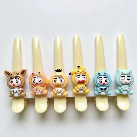 Crayon Shin‑chan 6‑Pack Harajuku Flat Cartoon Alligator Hair Clips, Bang Securing Hair Accessory for
