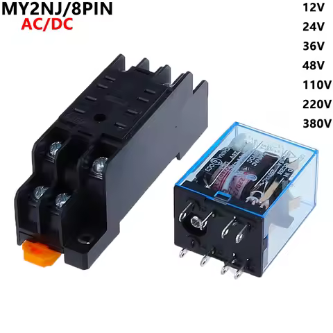 1Set HH52P MY2NJ Model DPDT 12VDC DC24V AC110V AC220V Coil 8 Pin 35mm DIN Rail Power Relay + Socket 