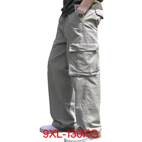 Large Size summer Men Cargo Pants Cotton Pocket Big size 8XL 9XL 3XL Summer Autumn Loose army green 