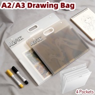 A2/A3 Portable Drawing Bag with Handle File Organizer 4Pockets Architectural Drawing Storage