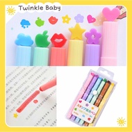 6 Pastel Colours INS style Highlighter Text Pen with Chop Design, Colour Pen