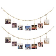 Hanging Photo Display Belt Log Color Wooden Bead String Photo Storage Tassel String Hemp Rope Bead S