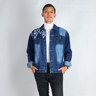 BATIK TRUSMI Jaket Denim Pria Motif Batik Mega Mendung BT SSM