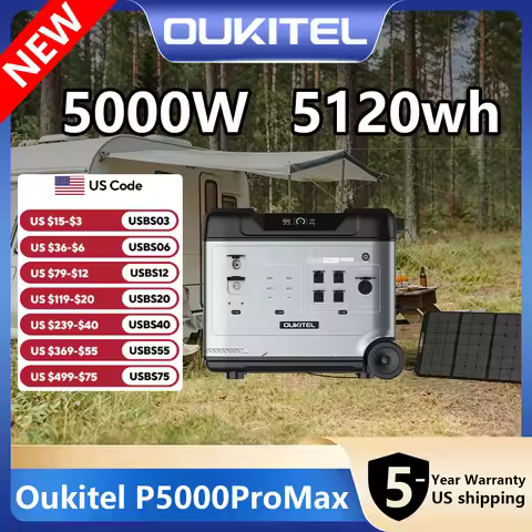 Oukitel 5000W Portable Power Station 5120Wh LiFePO4 Solar Generator, Expandable to 19kWh, 1.6H Fast