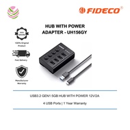 FIDECO (HKG04C)-4 PORT TYPE-C(A-C) USB3.2 GEN1 5GB HUB WITH POWER 12V/2A - UH156GY