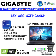 Itw | Giganyte Laptop Aorus 16X ASG 63PHC64SH | I9-14900HX | 8GB DDR5 | 1TB SSD | RTX 4070