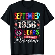 Men's cotton T-shirt 69 Year Old September 1956 Floral 69th Birthday Girl Women T-Shirt