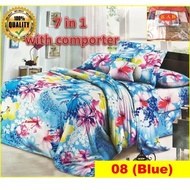 bedsheet with comforter queen Cadar Set 7 IN 1 / with COMFORTER + Bed Sheet [ SUPER QUEEN ]
