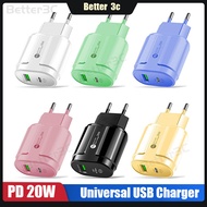 20W PD USB C Charger 5V2A Dual Ports Wall Fast Charging Type-c Phone Adapter For ios type c  Adoptor