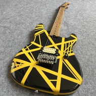 ชุด EVH Eddie เสื้อยืดvan Halen ลายทางกีต้าร์ไฟฟ้าสีดำและสีเหลืองกีต้าร์ไฟฟ้า