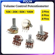 B10K B20K B50K B100K 3pin 6pin 8pin Shaft 15mm/20mm Dia 5mm Amplifier Dual Stereo Volume Control Pot