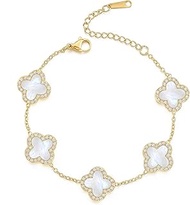 Four Leaf Crystal Clover Necklace Earring Set for Women 18K Gold Plated Stainless Steel Cubic Zircon