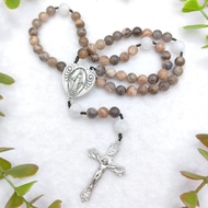 Catholic Rosary Miraculous Medal Black Sunstone White Moonstone Mother Mary Rosary Baptism Confirmat