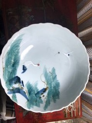 （收藏品）阿媽的荷邊松鶴延年大碗公，5個1組，直徑24*10公分高