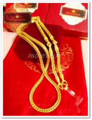 ใหม่ !! สร้อยคอ 3 ห่วงคล้องพระ  ลายสี่เสา  ชุบทองแท้ 24K เคลือบแก้ว น้ำหนัก 3 บาท