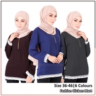 FC Mart - Plus Size Blouse / Baju Blause Muslimah Berzip / Women Long Sleeve Top / Baju Perempuan Style Lengan Panjang