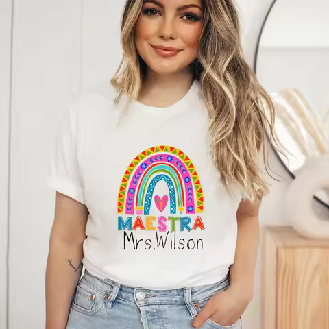 Personalized Maestra Shirt Custom Teacher Shirt Back To School Teacher's Gift 1st Day School Ladies 