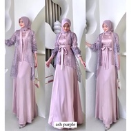 Dress Aurora Fuji Set 2 in 1 Gamis Inner Satin Silk Velvet Kombinasi Outer Cardigan Brokat Payet Mut