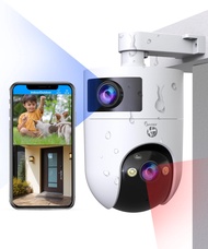 5G Dual Lens Security Camera, 2K+2K PTZ Outdoor Camera Wireless, 2 Camera in 1 Device Dual Screen, 3