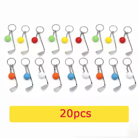 20Pcs Keychain Mini Golf Racket Ball Pendant Keyring Key Ring Creative Metal Pendant Tennis Key Chai