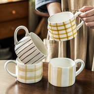 Creative Plaid Ceramic Mug Coffee Cup Wholesale Ready Stock Cup Household Office Water Cup with Hand