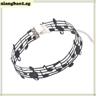 xiangbao1 Elegant Black Alloy and Ribbon Necklace with Distinctive Note Fashion Necklace