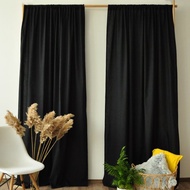 黑色常規和遮光麻窗簾 / 定制窗簾 / 2 個面板