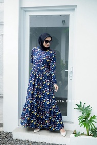 gamis rayon motif polkadot bunga abstrak/ dress muslim/ juwita dress - series c