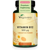 Vegavero Vitamin B12 hochdosiert - 500 µg B12 Tabletten 180 Stück, vegan - Vitamin-B12 Methylcobalam