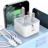 20w Power Adapter,Phone 20W Fast Charger, USB C Wall Fast Charger  USB C to Lightn-ing Cable Compati