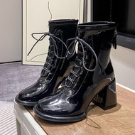 Cao gót giày da Martin Phụ nữ mùa đông pháp Chelsea Retro gót trụ