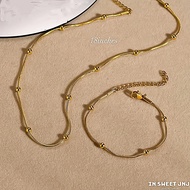 Minimalist Gold Beaded Snake Chain Set Kwintas at Bracelet Stainless Steel Pang-Araw-Araw