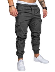 Men's Casual Pants Drawstring Sweat Jogging Cargo with Pockets Joggers Long Sports Active for Men Gy