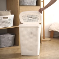 【AOTTO】60L日式簡約大容量加蓋洗衣髒衣籃-白色