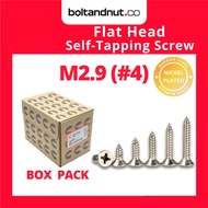 [BOX PACK] Phillips Flat Head Self Tapping Screw | Harden Steel | Nickel Plating | M2.9 | Skru Tajam
