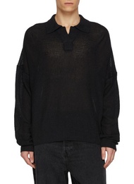 THE VIRIDI-ANNE LONG SLEEVE SEMI SHEER LINEN KNIT POLO SHIRT